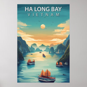 Ha Long Bay Vietnam Retro Sydostasien Kust Poster
