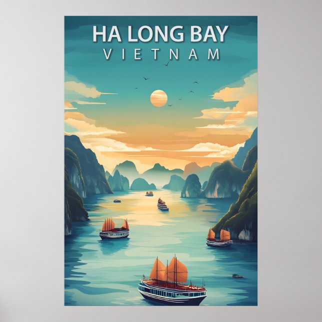Ha Long Bay Vietnam Retro Sydostasien Kust Poster (Framsidan)