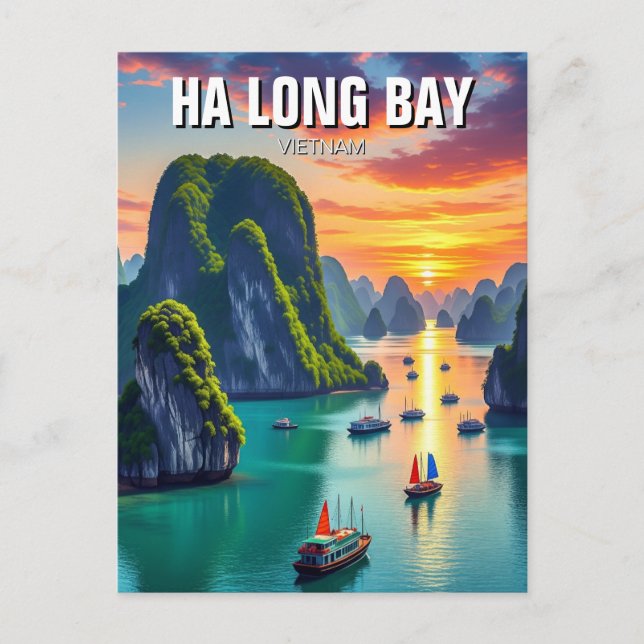 Ha Long Bay Vietnam Sunset Vykort (Framsida)