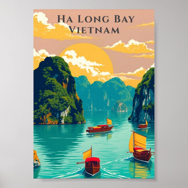 Ha Long Bay Vietnam Traditional Boats Scenia Poster (Framsidan)