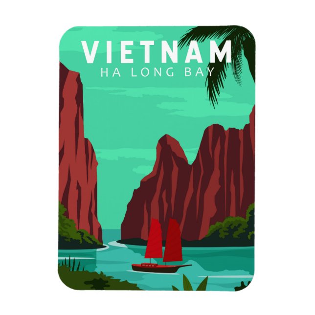 Ha Long Bay Vietnam Travel Vintage Art Magnet (Vertikal)