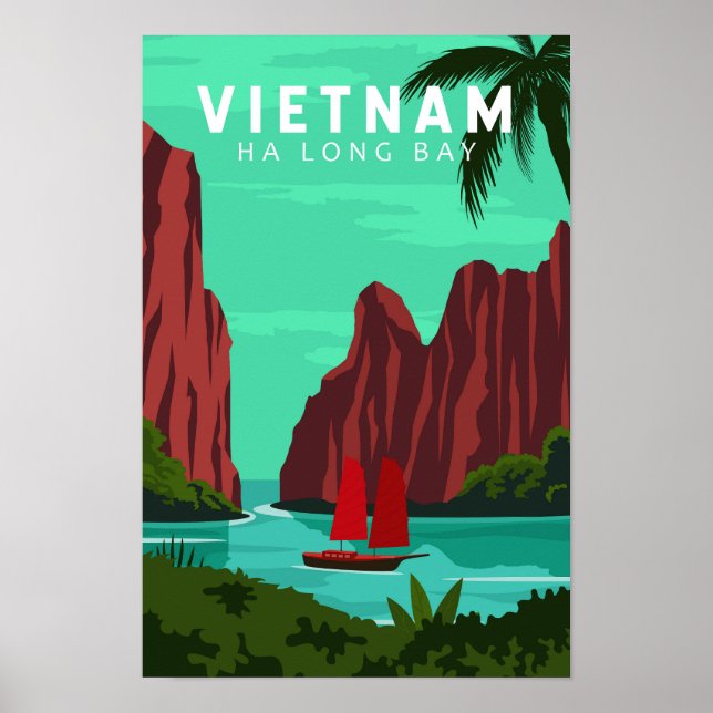 Ha Long Bay Vietnam Travel Vintage Art Poster (Framsidan)