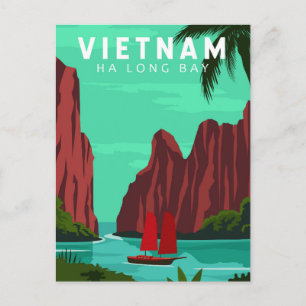 Ha Long Bay Vietnam Travel Vintage Art Vykort