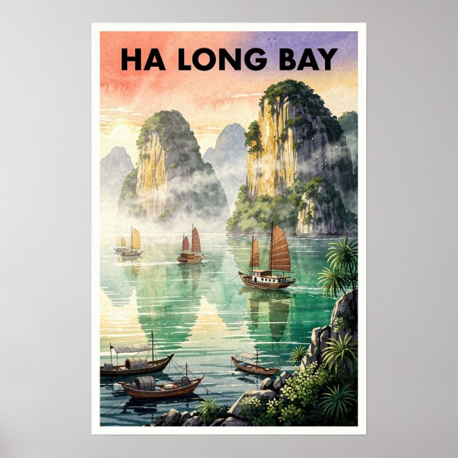 Ha Long Bay Vietnam Vintage Resa Poster (Framsidan)