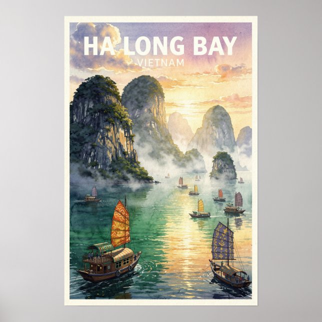 Ha Long Bay Vietnam Vintage Resa Poster (Framsidan)