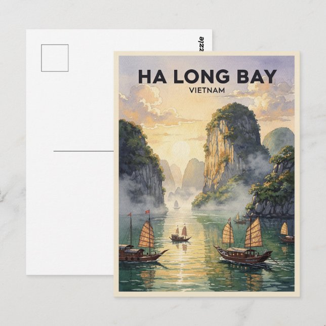 Ha Long Bay Vietnam Vintage Resa Vykort (Fram/baksida)