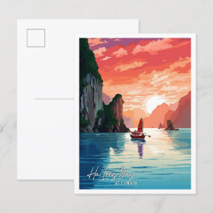 Ha Long Bay Vietnam vintage resor illustration Vykort