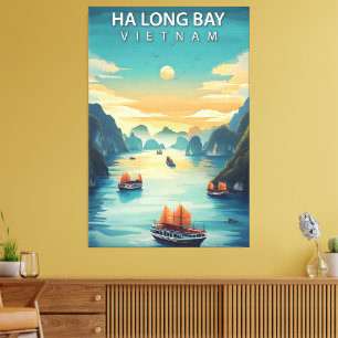 Ha Long Bay – Vintage Resemålningaffisch av Vietna Canvastryck