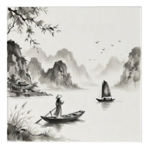 Ha Long-bukten Vietnam Tuschteckning Landskap