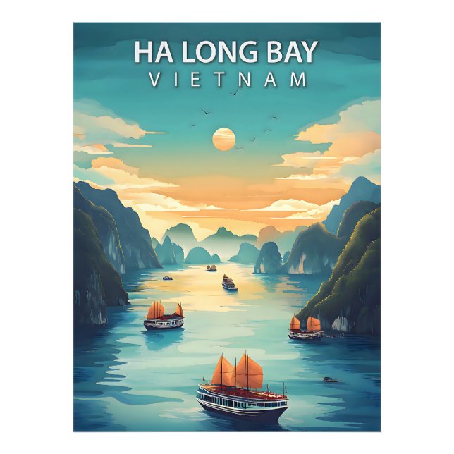 Ha Long-bukten – Vintage reseaffiche från Vietnams Fototryck (Framsidan)