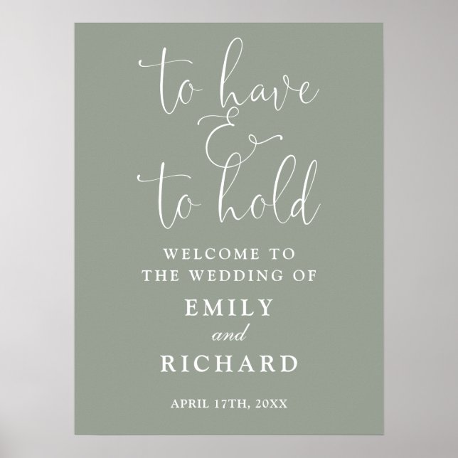 Ha och håll Sage Green Bröllopsväkommen skylt (Framsidan)