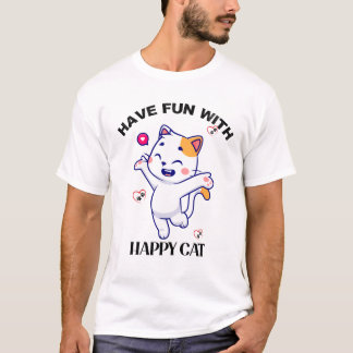 "Ha Roligt med Lycklig Cat"- Kattlover T-Shirt