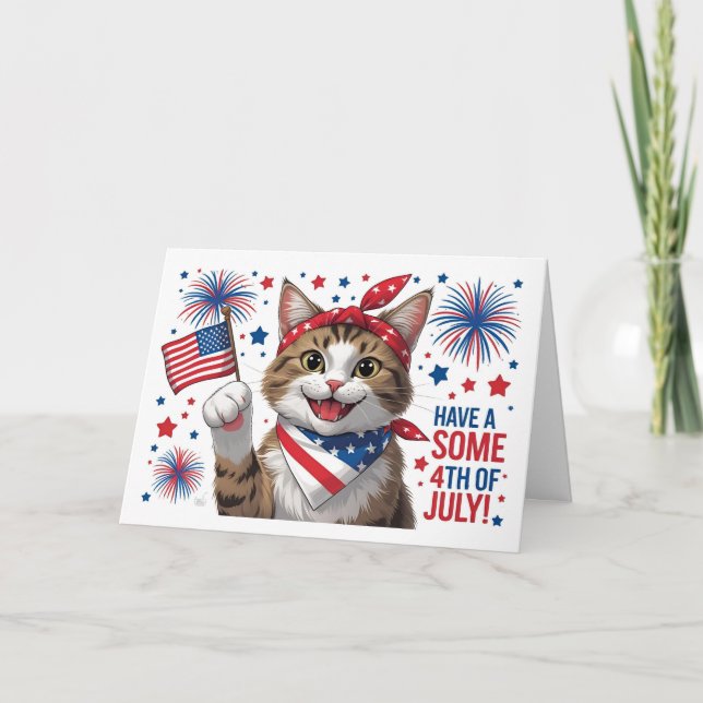 Ha Tass runt den 4 juli - Cute Cat Tack Kort (Framsida)
