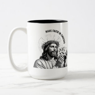 Ha tro på Cheesus - Rolig Jesus Meme Två-Tonad Mugg