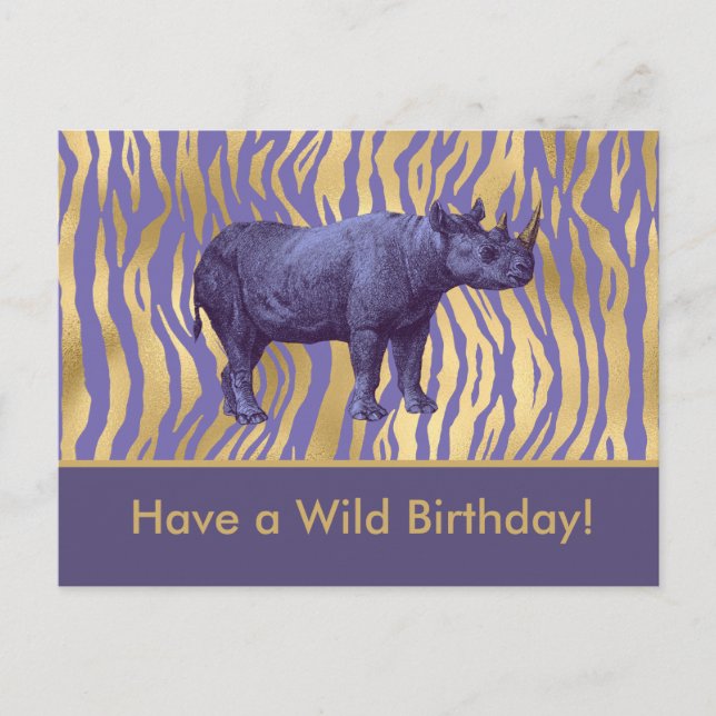 Ha Vild Birthday Lila Rhinoceros Vykort (Framsida)