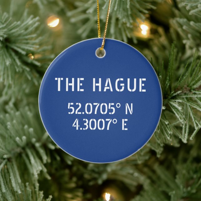 Haag Latitude Longitud Blue Ceramic Ornament (Träd)