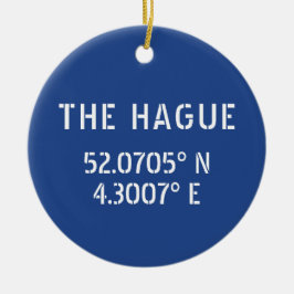 Haag Latitude Longitud Blue Ceramic Ornament