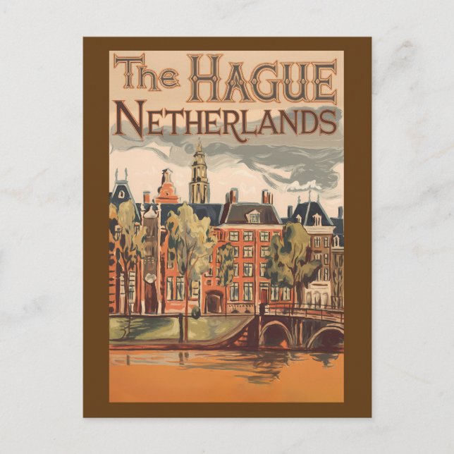 Haag Nederländerna Illustration Resa Konst Vykort (Framsida)