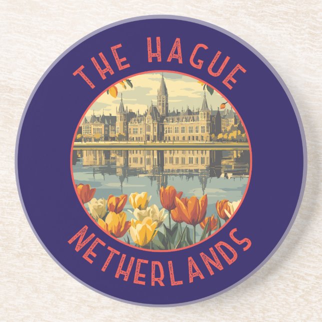 Haag Nederländerna Retro Distressed Circle Underlägg (Framsidan)