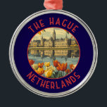 Haag Nederländska retro Distress Circle Julgransprydnad Metall<br><div class="desc">Haag-reflektorns färdplan. Haag är en stad på westerna Nederländernas kusten i Nordsjön.</div>