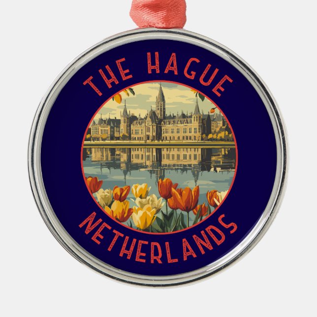 Haag Nederländska retro Distress Circle Julgransprydnad Metall (Framsidan)