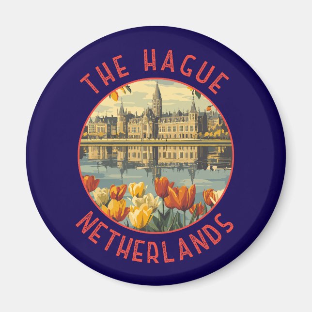 Haag Nederländska retro Distress Circle Magnet (Framsidan)