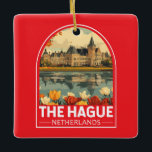 Haag Netherlands Travel Art Emblem Julgransprydnad Keramik<br><div class="desc">Haag-reflektorns färdplan. Haag är en stad på westerna Nederländernas kusten i Nordsjön.</div>