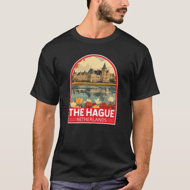 Haag Netherlands Travel Art Emblem T Shirt (Framsida)