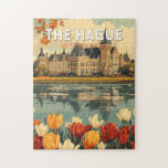 Haag Netherlands Travel Art Vintage Pussel<br><div class="desc">Haag-reflektorns färdplan. Haag är en stad på westerna Nederländernas kusten i Nordsjön.</div>