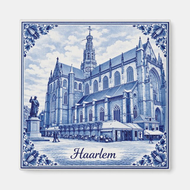Haarlem church Delft Blue style magnet (Framsidan)