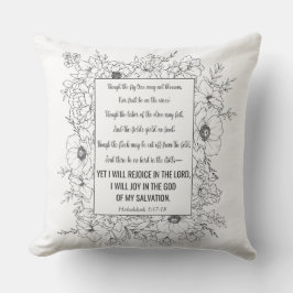 Habakkuk 3:17-18 Bible Verse Blommigt Line Art Kudde