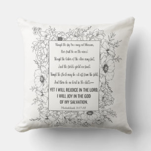 Habakkuk 3:17-18 Bible Verse Blommigt Line Art Kudde