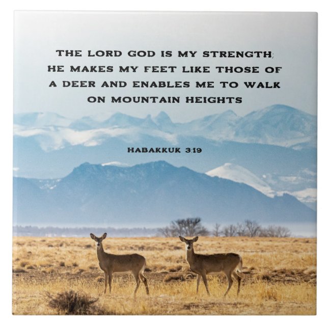 Habakkuk 3:19 Bible Verse Hjort and Mountains Kakelplatta (Framsidan)