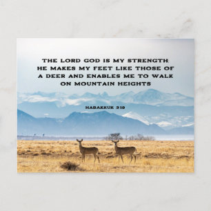 Habakkuk 3:19 Bible Verse Hjort and Mountains Vykort