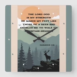 Habakkuk 3:19 Bible Verse Hjort på berget Fyrkantig Klocka