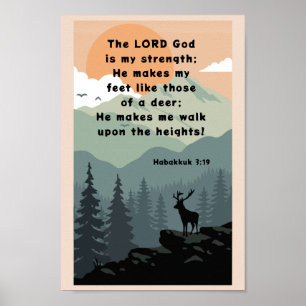 Habakkuk 3:19 Bible Verse Hjort på berget Poster