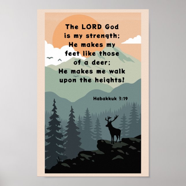 Habakkuk 3:19 Bible Verse Hjort på berget Poster (Framsidan)