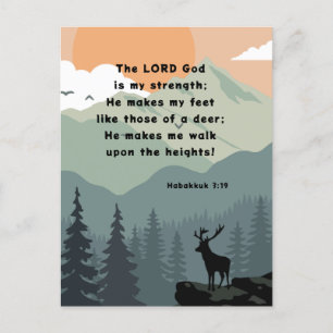 Habakkuk 3:19 Bible Verse Hjort på ett berg Vykort