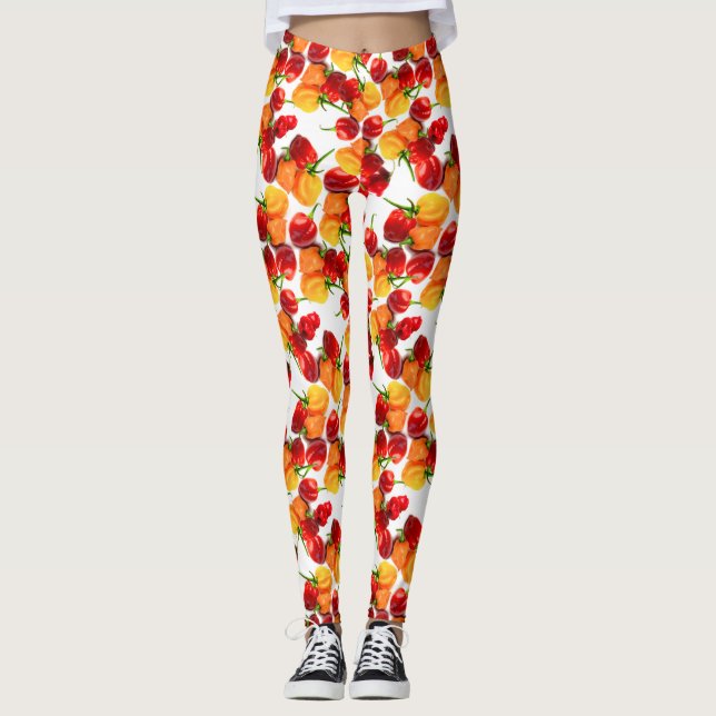 Habanero Chilies Red Peppers Orange Hett Food Leggings (Framsida)