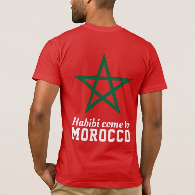 Habibi Kom till Marockos Flagga Red Grönt Star T Shirt (Baksida)