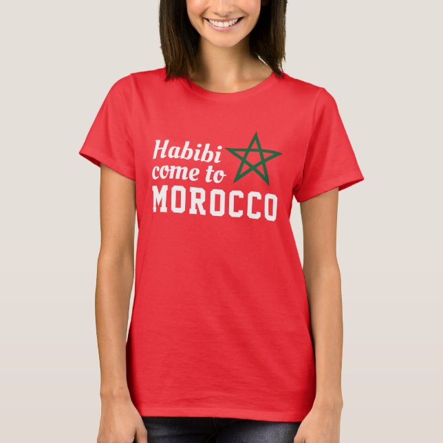 Habibi Kom till Marockos Flagga Red Grönt Star T Shirt (Framsida)