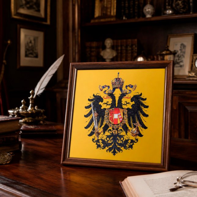 Habsburgs dubbelhövdade örns arvstegel kakelplatta (Austrian coat of arms tile with timeless European study décor.)