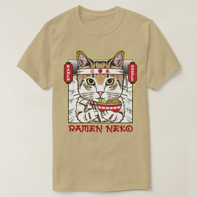Hachimaki Neko Ramen Cat med bestämningsmål T Shirt (Design framsida)
