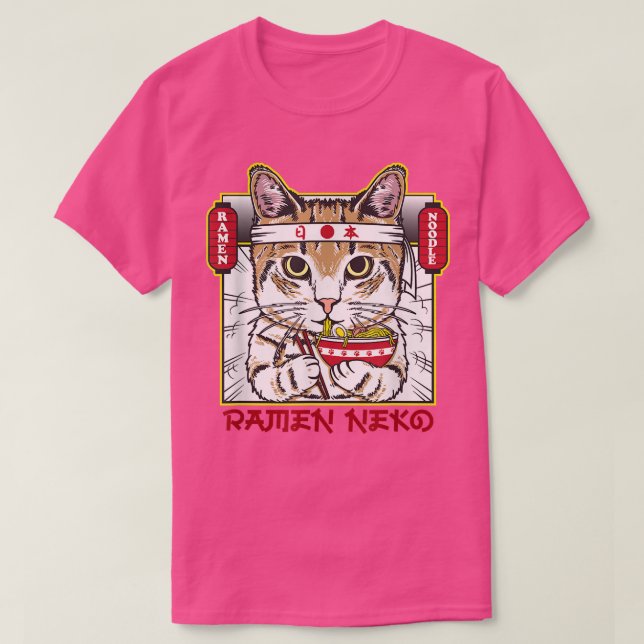 Hachimaki Neko Ramen Cat med bestämningsmål T Shirt (Design framsida)