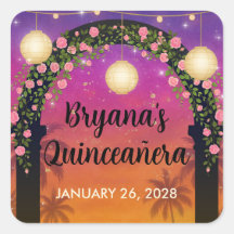 Hacienda solnedgång blomsterbåge Quinceañera 