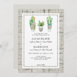Hacienda Stil Cactus Courtyard i Grått Bröllop Inbjudningar