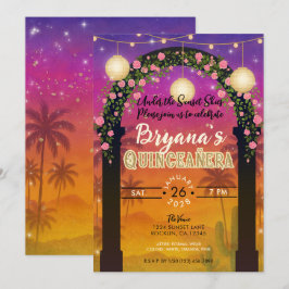 Hacienda Sunset Blommig Båge 15:e Quinceañera  Inbjudningar