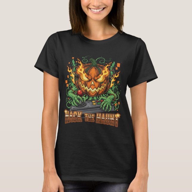 Hack Haunt Halloween Gamer T-Shirt | Cyberpunk (Framsida)