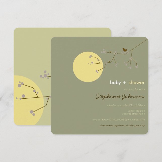 Häckande Fågel Familjeträd Enkel Chic Baby Shower Inbjudningar (Fram/baksida)