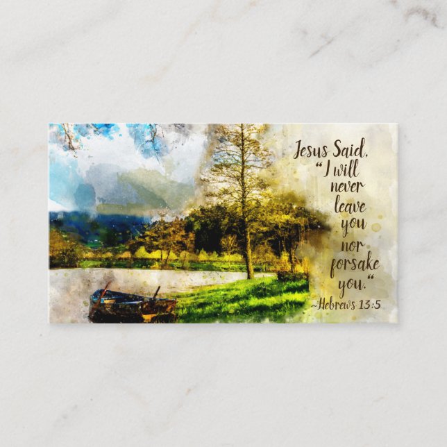 Hackar 13:5 Jag kommer aldrig att lämna dig eller  Visitkort (Framsida)